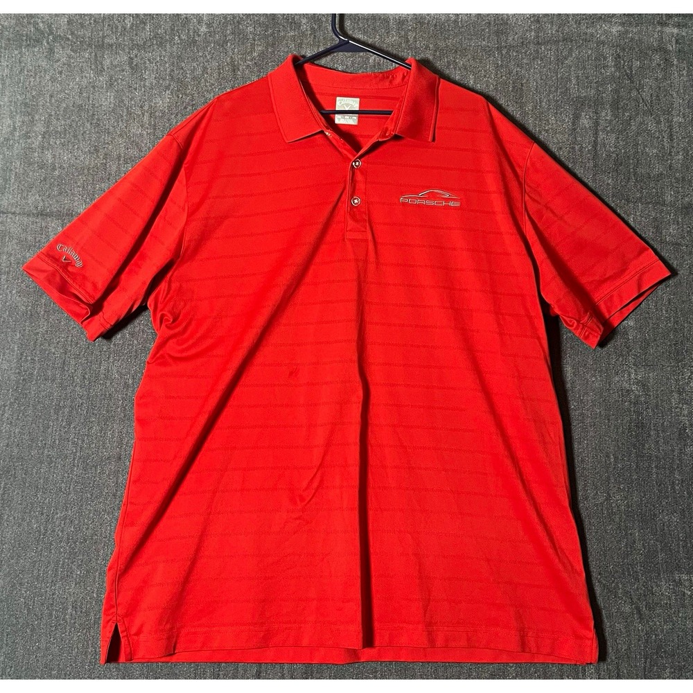 Callaway Opti-Dri Polo Shirt Mens XXL Red Striped Short Sleeve Porsche Logo